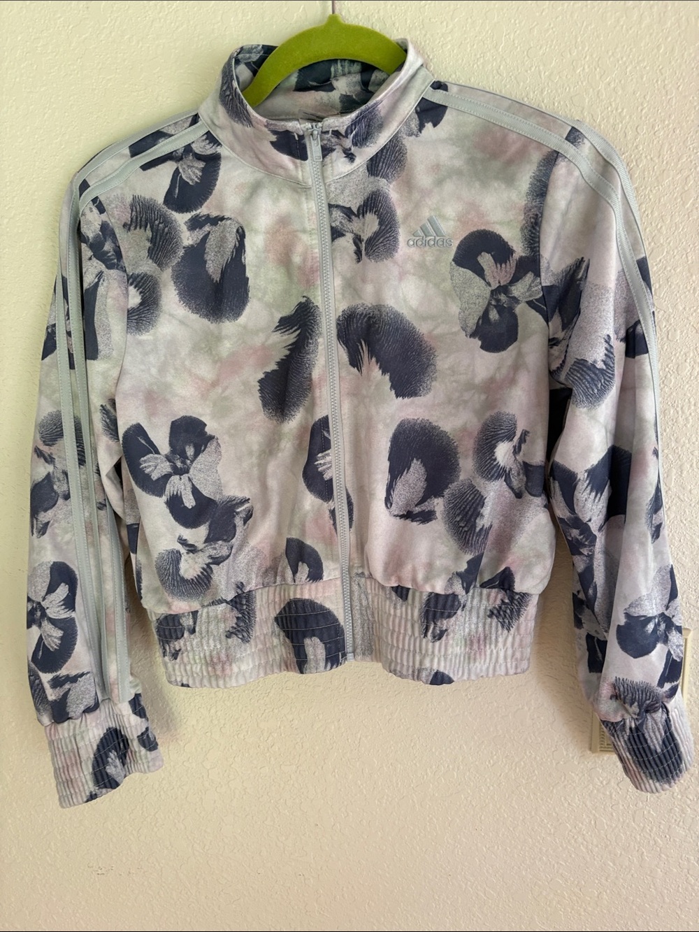 adidas Girls' White Jacket with Blue Graphic Print - Picture 3 of 5